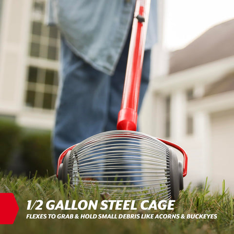 Garden Weasel quick release dump feature enables easy emptying of debris.