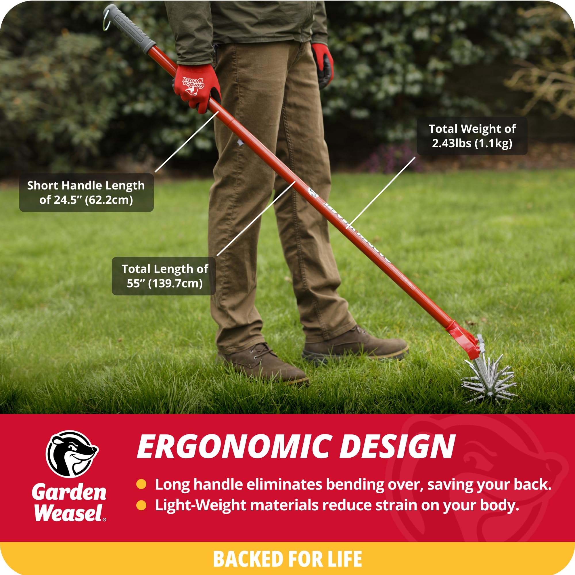 Garden Weasel in confined space shows blade wheels removed for access.