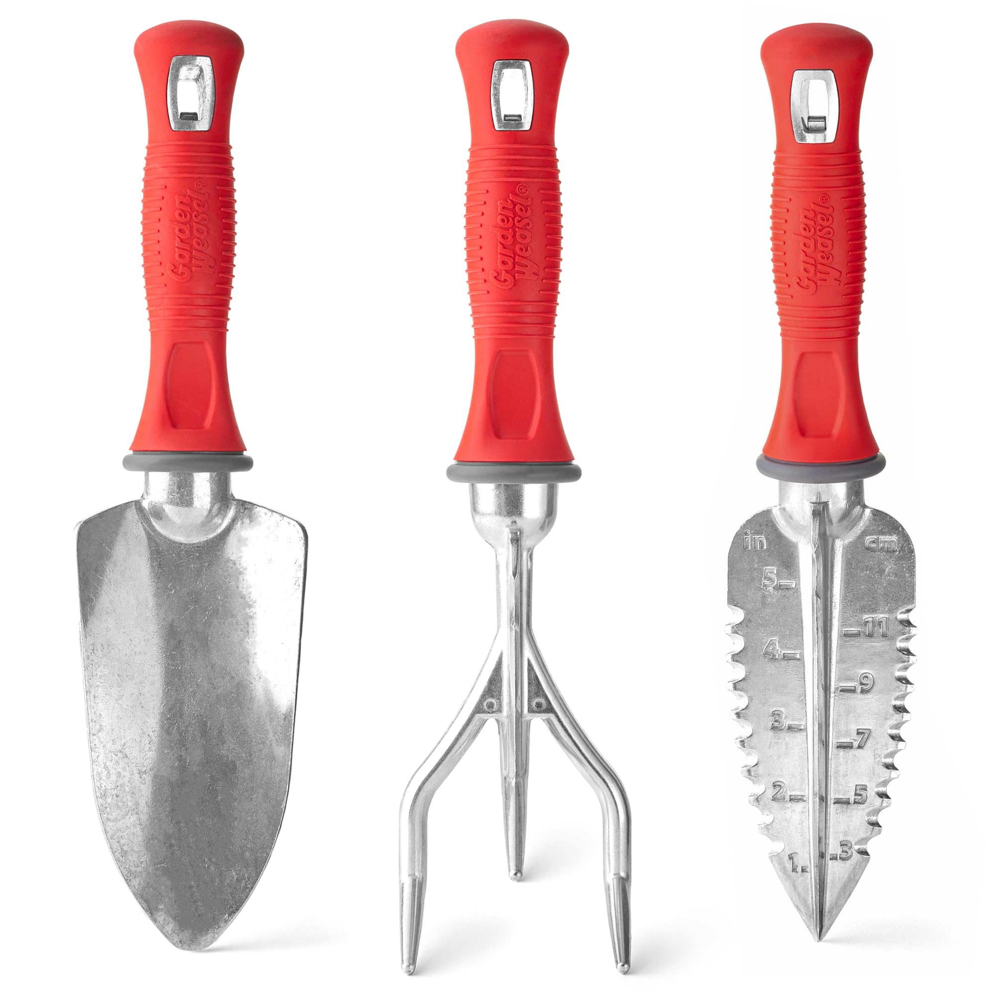 Garden Weasel trowel with triangular blade for precise digging and planting.