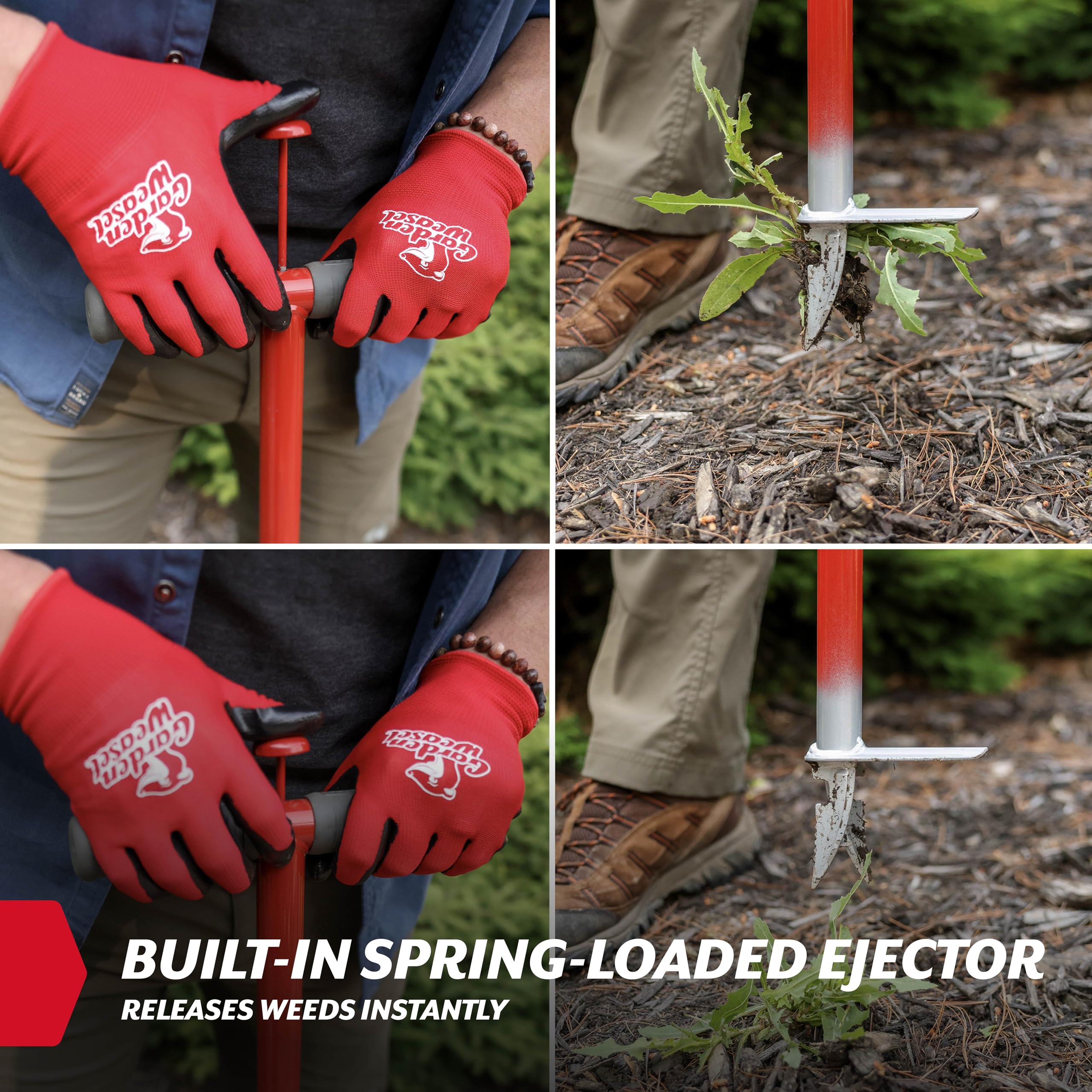 Garden Weasel WeedPopper stand-up design saves bending and back strain.