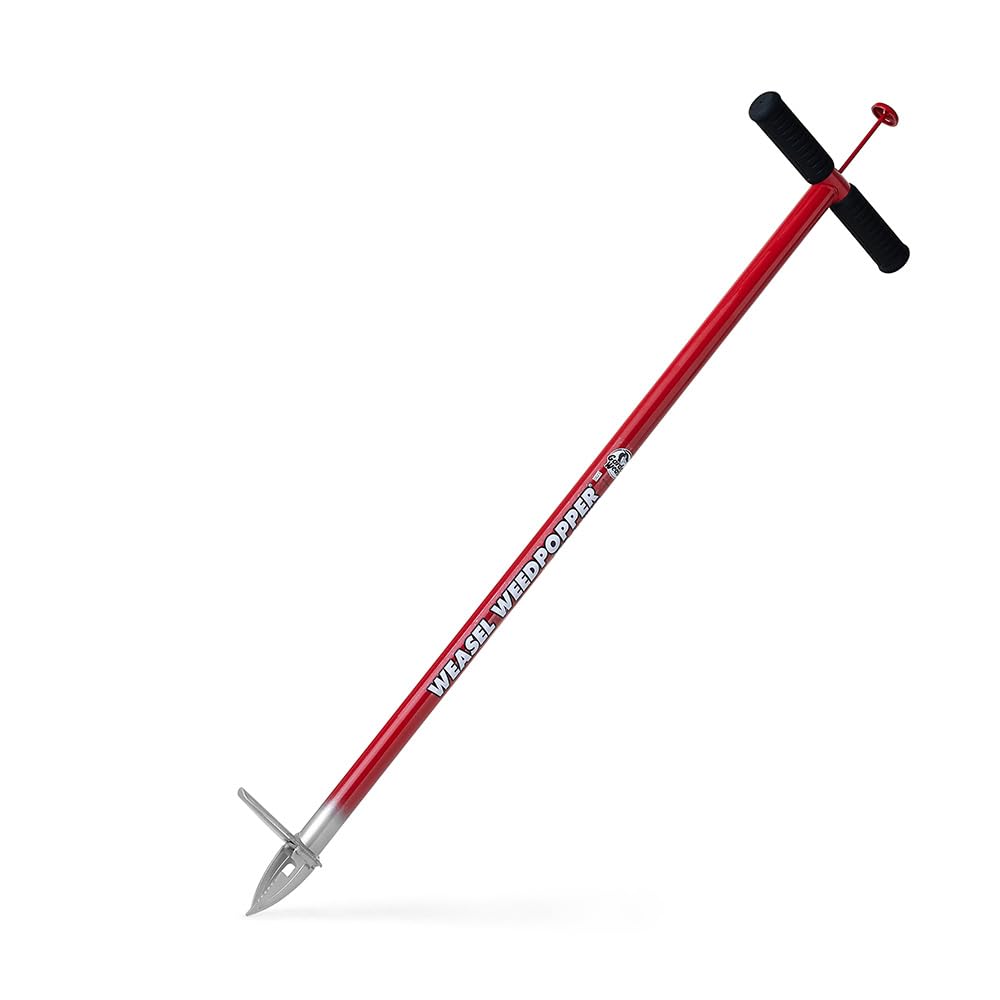 Garden Weasel WeedPopper Step & Twist with black ergonomic grip for effortless root removal in lawns.
