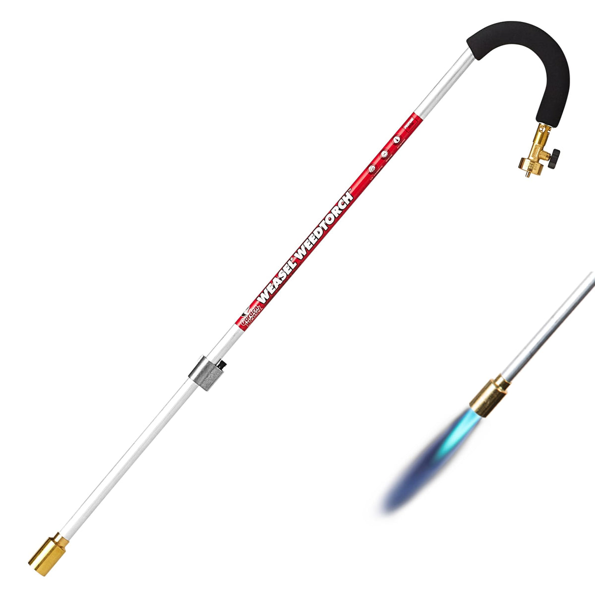 Garden Weasel WeedTorch between pavers showing precise heat for weed control