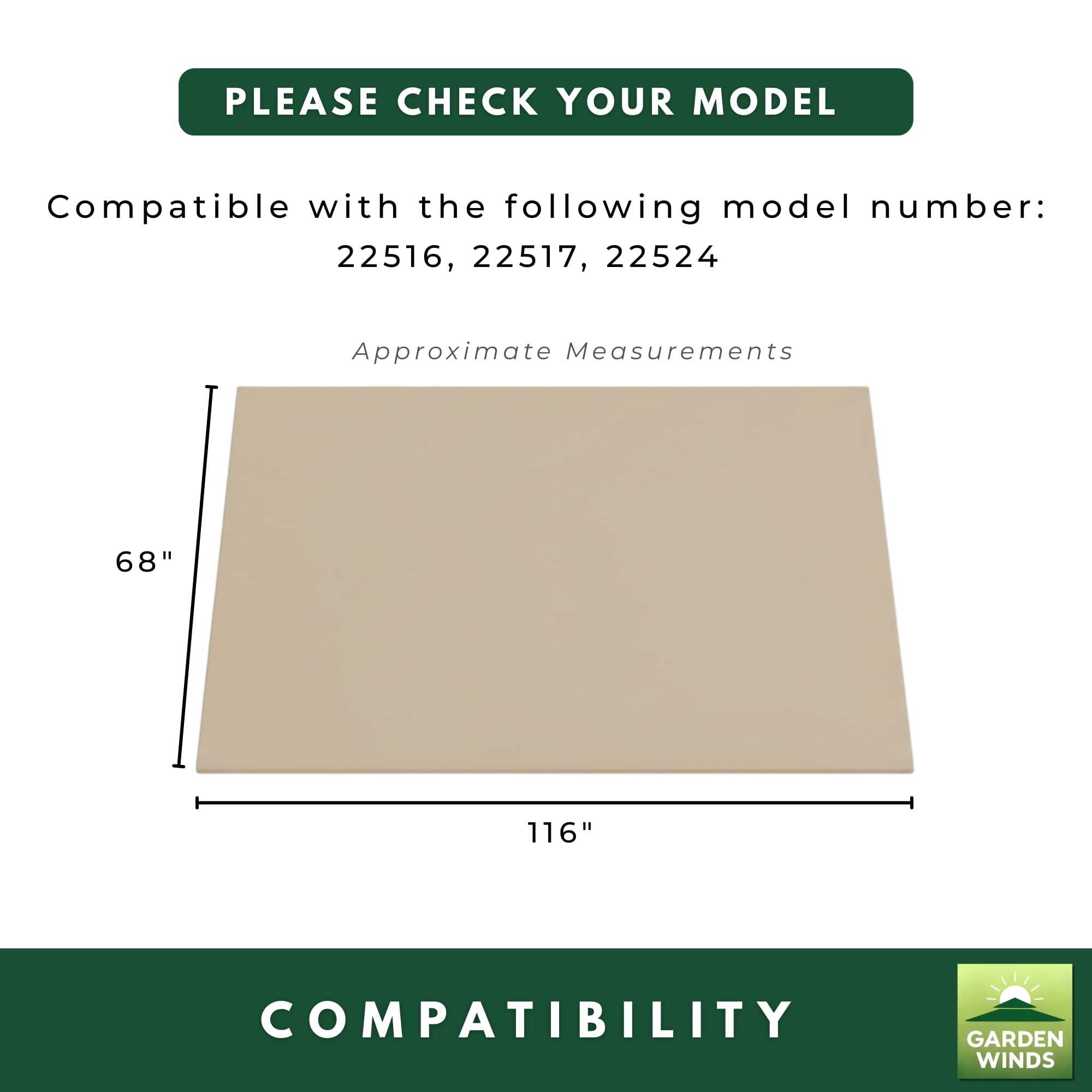 Garden Winds replacement canopy top beige demonstrates top-only design for easy swaps.