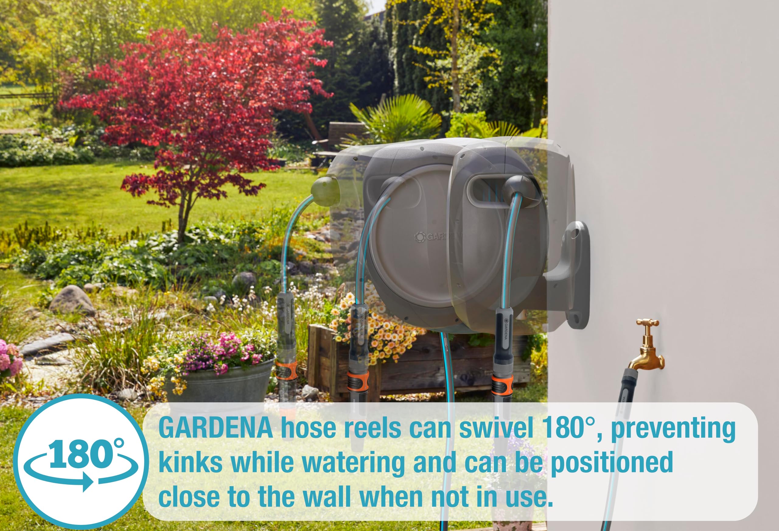 Gardena 180 degree wall bracket enables flexible watering reach