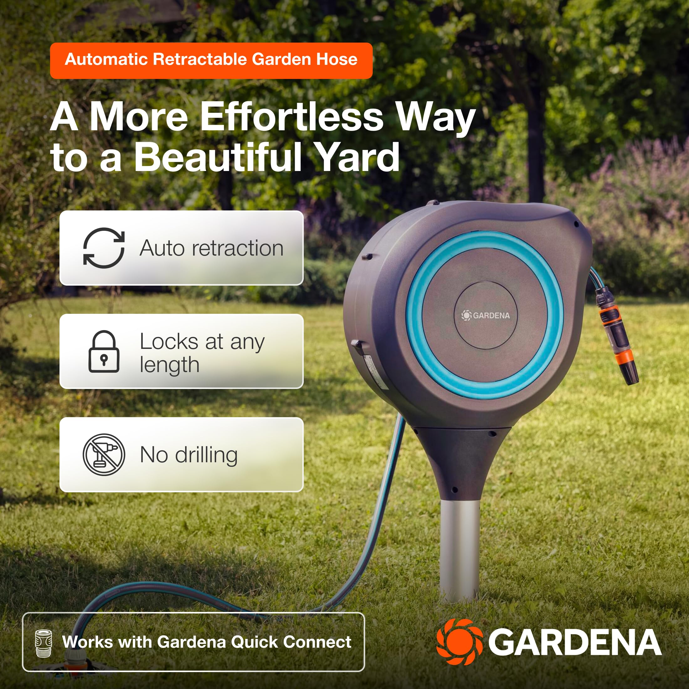 Gardena 18614 360-degree swivel enables easy watering of every garden corner.