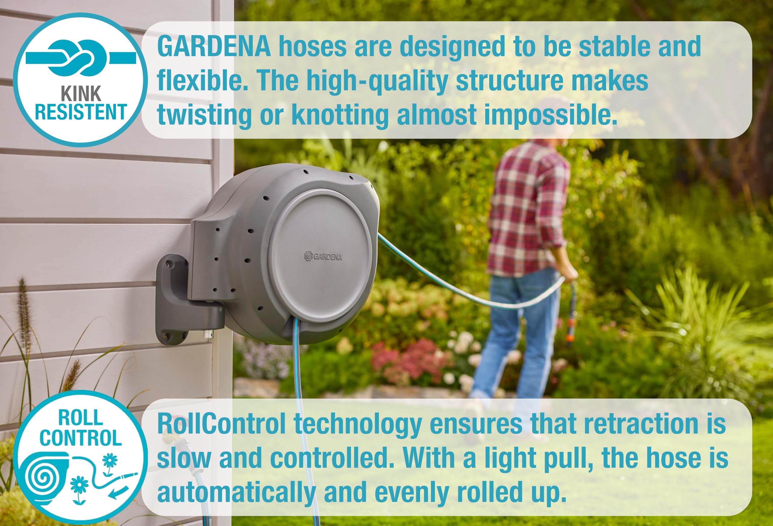 Gardena automatic retraction system keeps hose neatly wound after use