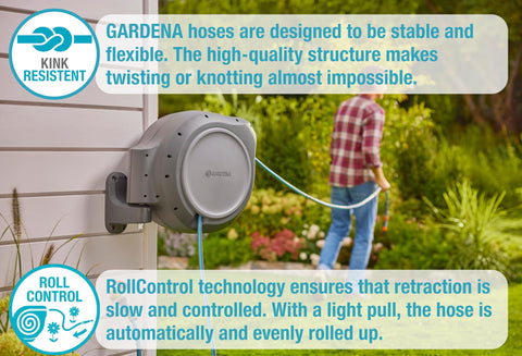 Gardena automatic retraction system keeps hose neatly wound after use