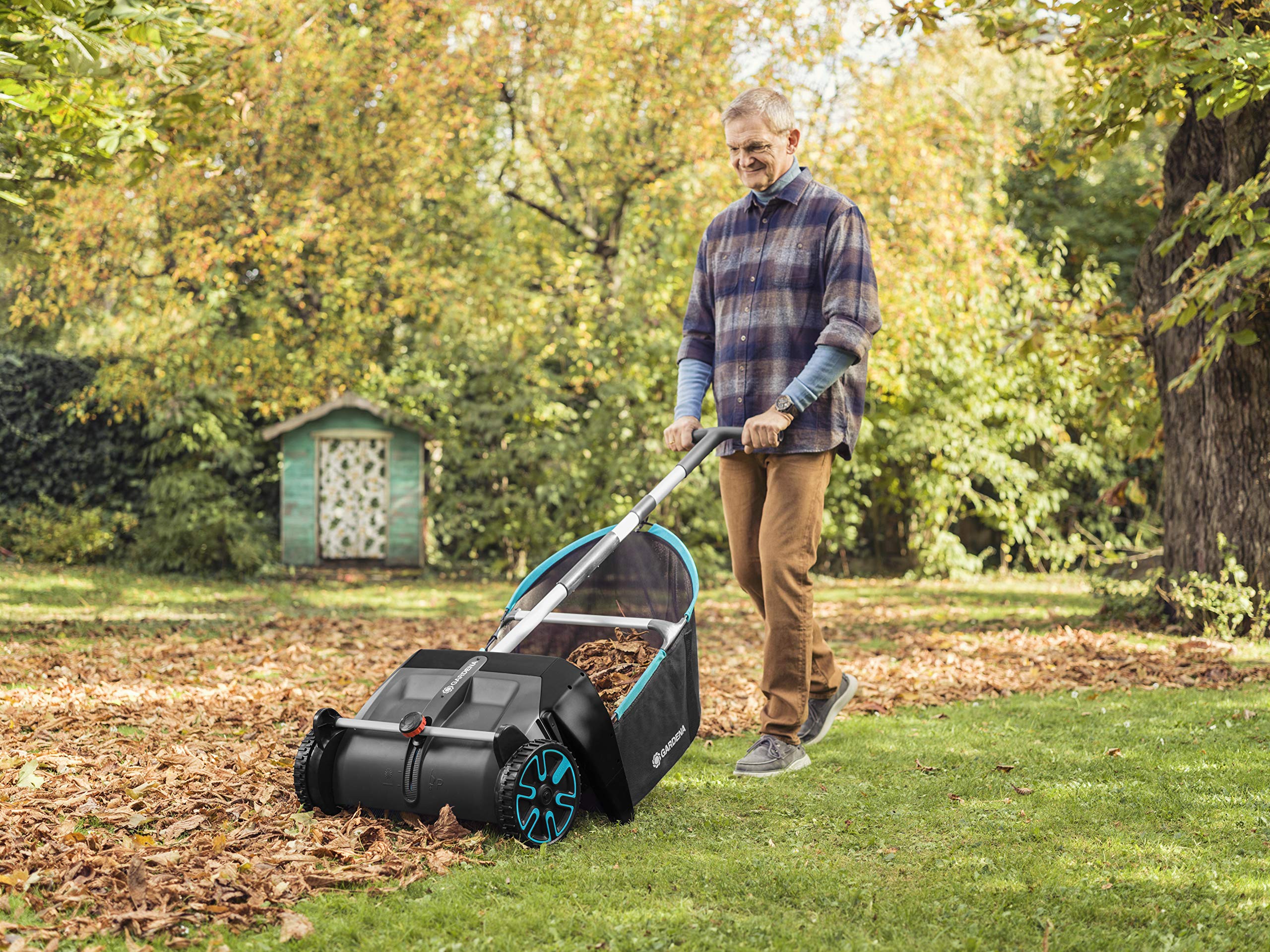 Gardena motor-free operation delivers quiet, eco-friendly lawn cleanup