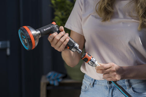 Gardena original system connectors keep connections watertight and modular.