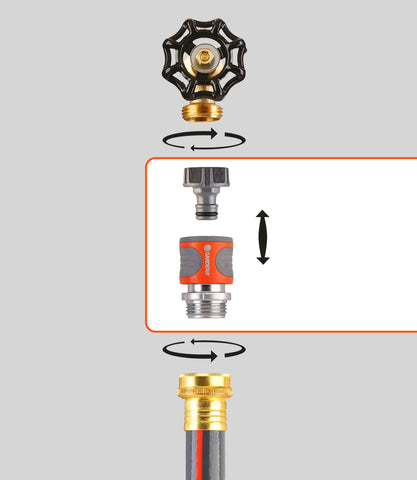 Gardena plastic tap adapter simplifies connecting to diverse hoses.