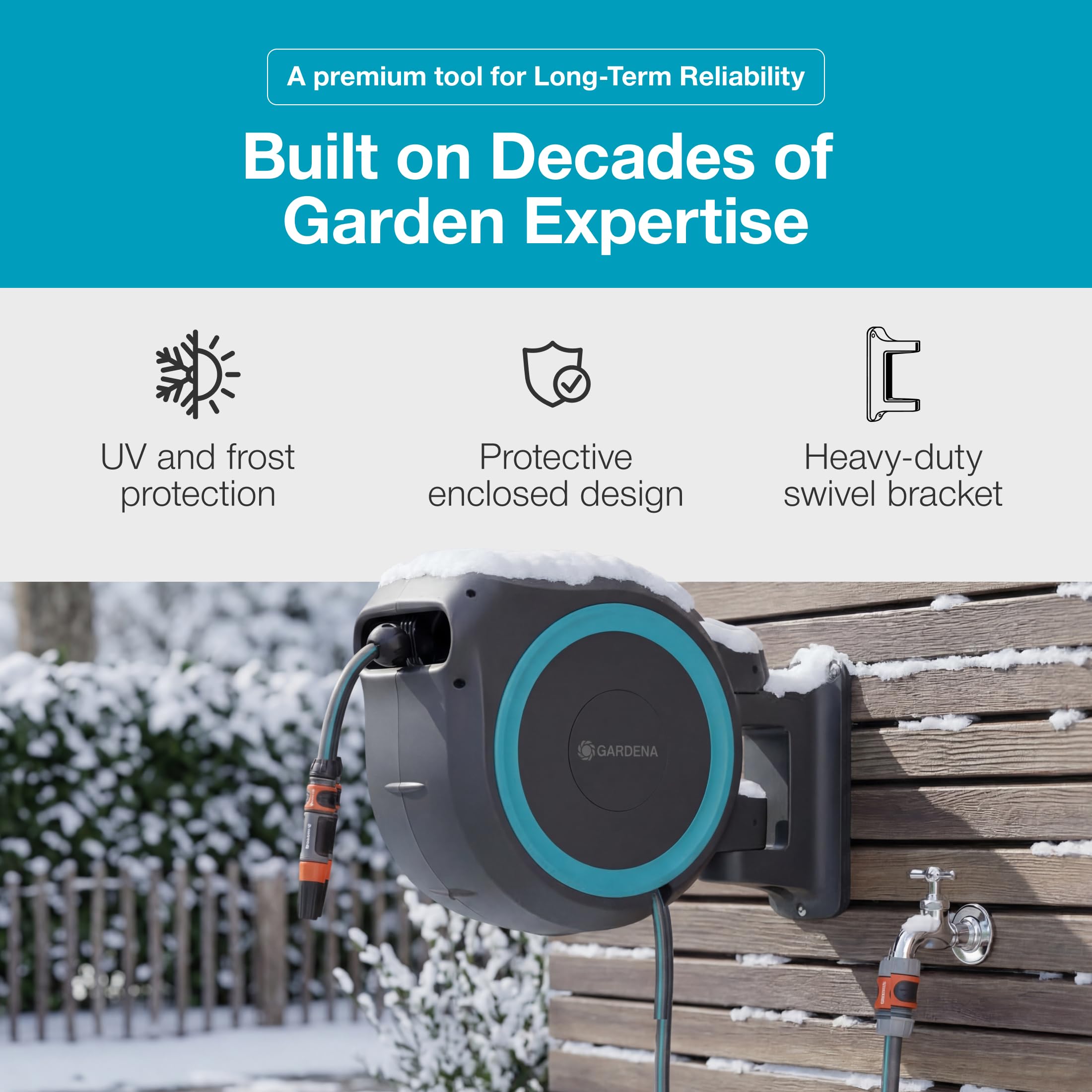 Gardena RollControl technology enabling slow, safe retraction.