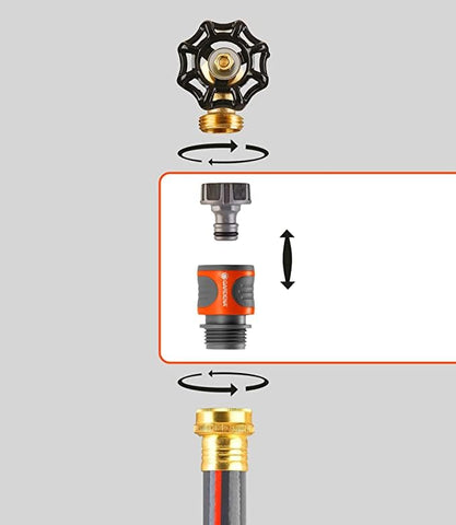 Gardena tap-end quick connector with ergonomic grip and frost protection.