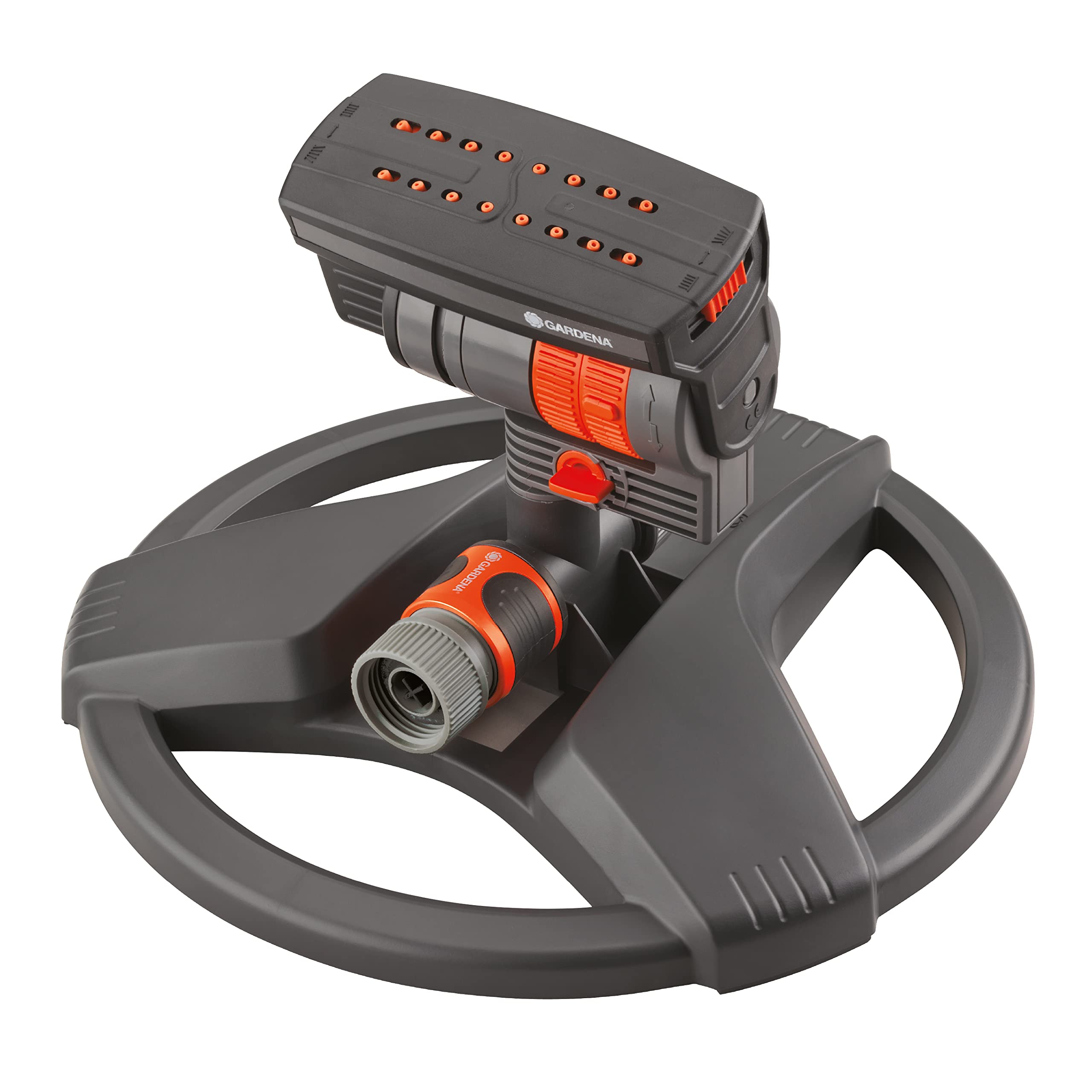 Gardena ZoomMaxx sprinkler base ensuring stable coverage for lawns up to 2300 sq ft