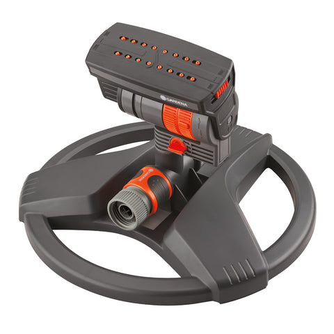 Gardena ZoomMaxx sprinkler base ensuring stable coverage for lawns up to 2300 sq ft