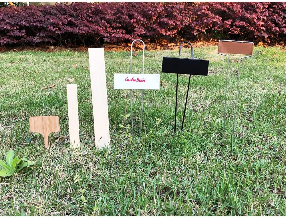 GardenBasix galvanized steel double-wire stand allows stable plant labeling in beds.