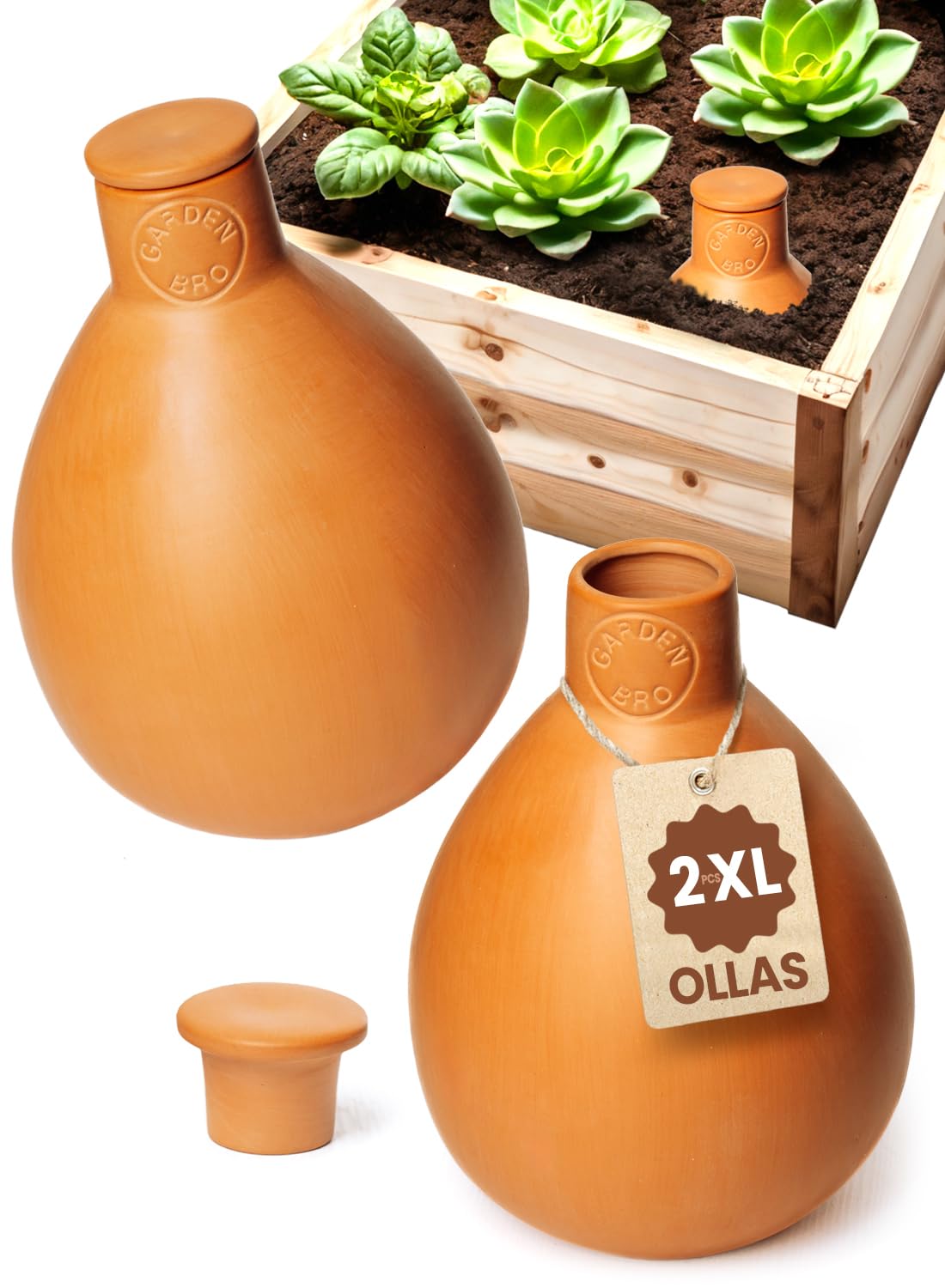 Gardenbro Olla Pot XL 32oz setup in raised bed for deep, steady watering