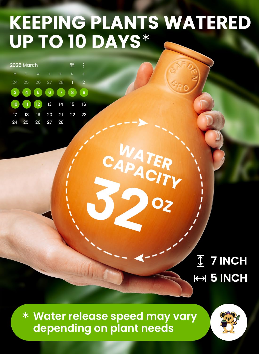 Gardenbro terracotta watering globes in action at plant base