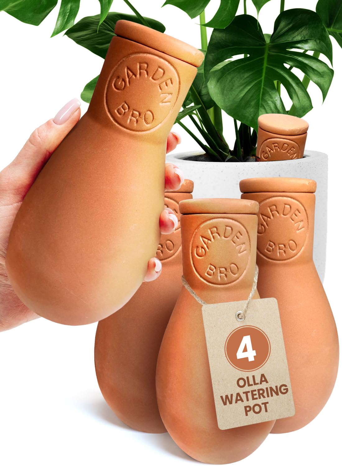 Gardenbro terracotta self-watering globe for travel-friendly plant hydration