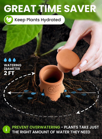 Gardenbro self-watering spikes keep outdoor planters evenly moist