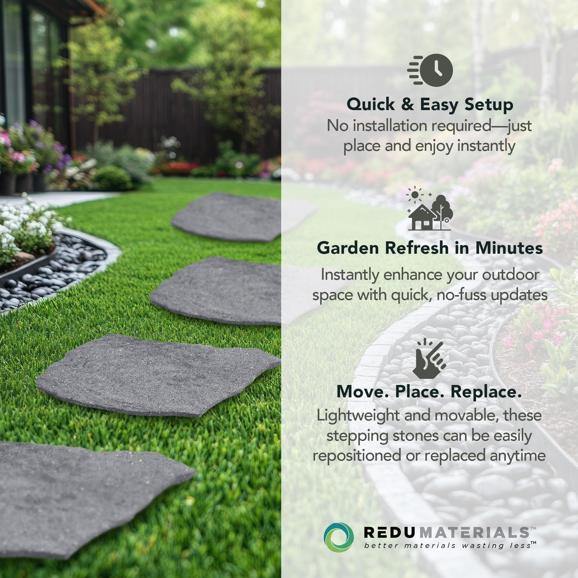 Garden Central TierraVerde recycled rubber stone supporting waste reduction in landscaping.