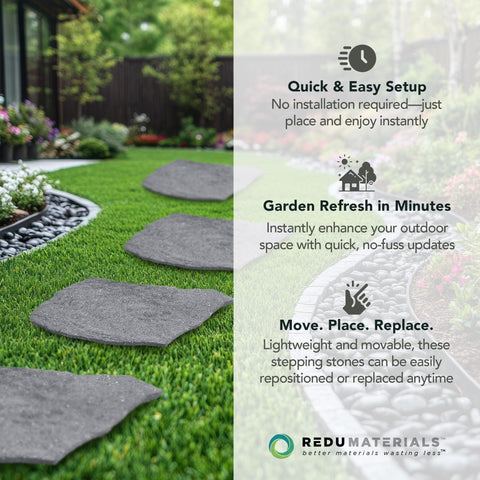 Garden Central TierraVerde recycled rubber stone supporting waste reduction in landscaping.