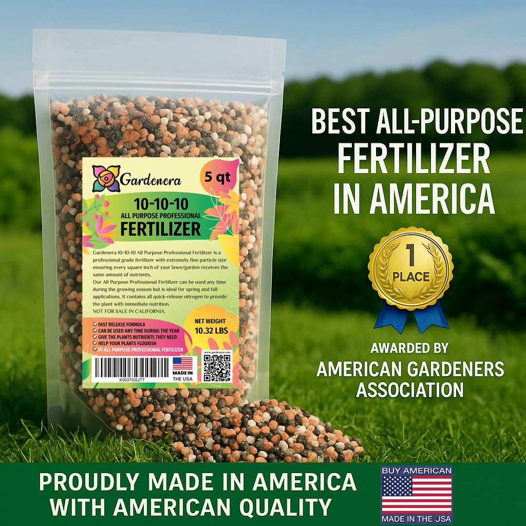 Resealable Gardenera 10-10-10 bag keeps granules fresh for reuse.