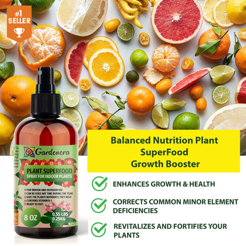 Gardenera Plant Superfood Spray applied to leaves boosts nutrient uptake.
