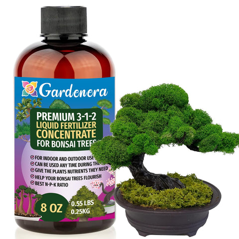 Gardenera bonsai fertilizer concentrate bottle pouring for balanced feeding