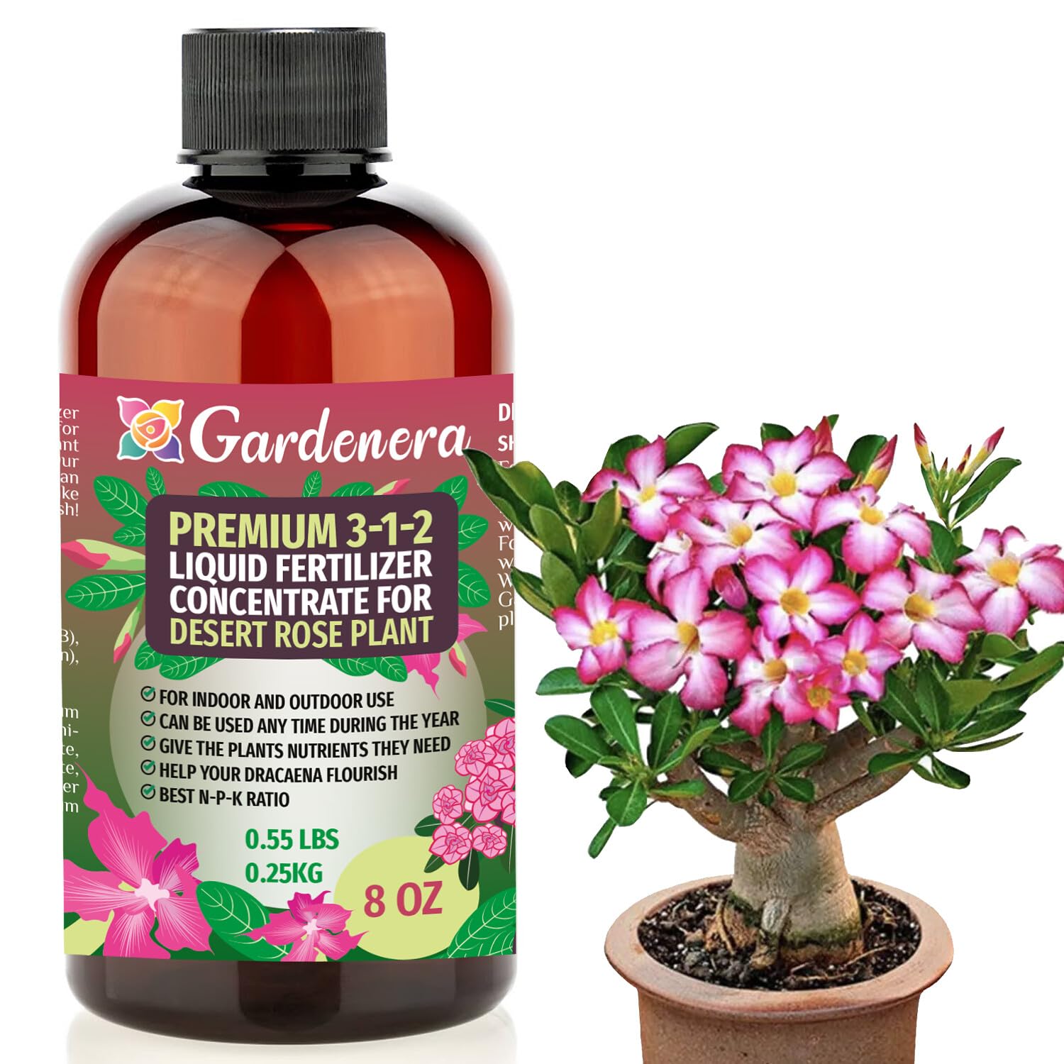 Gardenera Desert Rose 3-1-2 concentrate bottle for balanced indoor feeding
