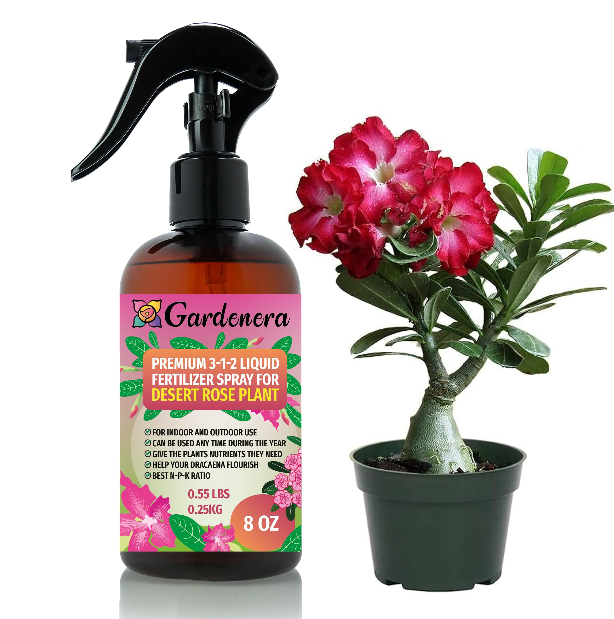 Gardenera Desert Rose Fertilizer Mist bottle ready for gentle, bloom-friendly nutrition.