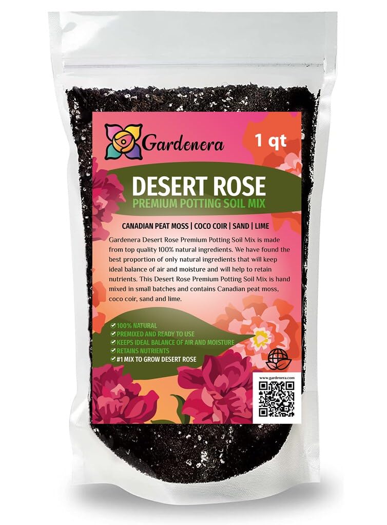 Gardenera Desert Rose potting soil bag highlighting balanced nutrients for thriving containers.