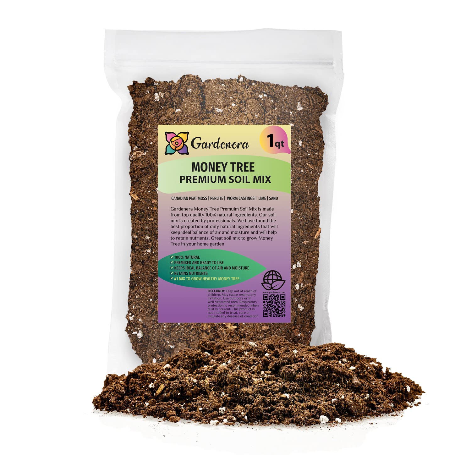 Gardenera Money Tree soil mix bag with premium natural ingredients for healthy roots.
