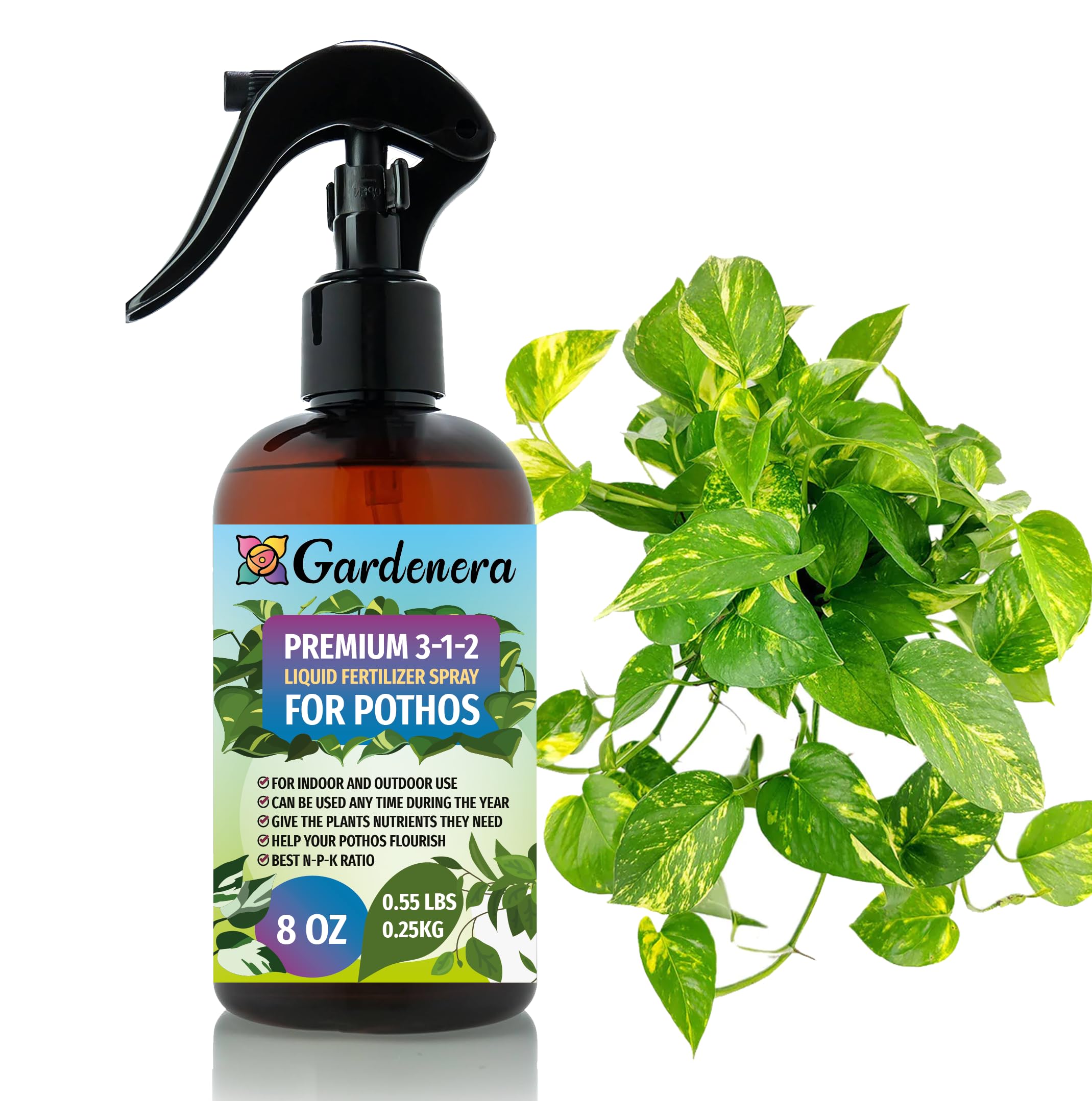 Gardenera pothos spray bottle delivering gentle nutrients for lush, vibrant leaves.