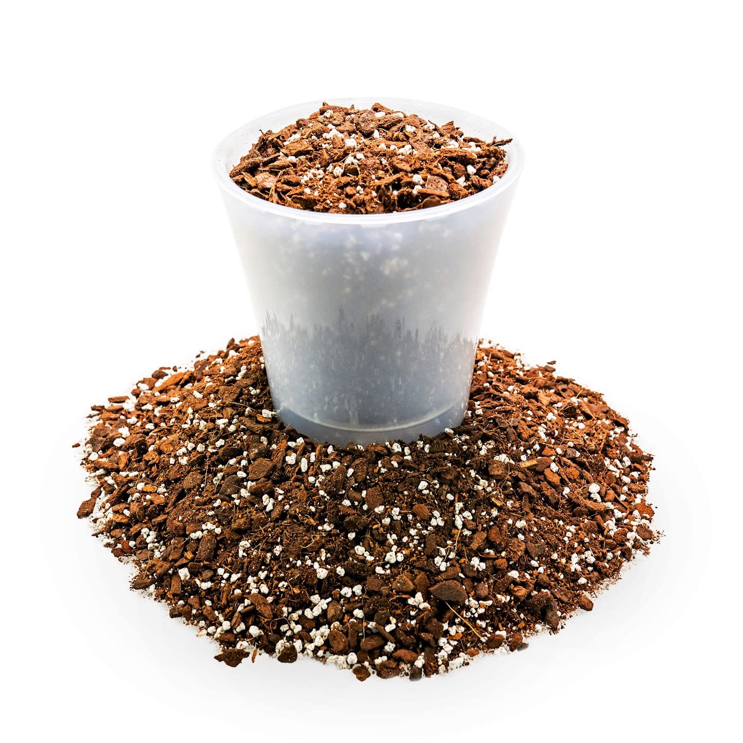 Open bag reveals organic components and biochar aimed at nutrient retention