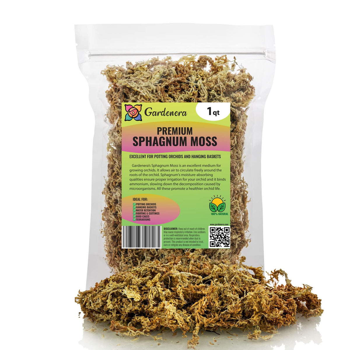 Gardenera Sphagnum Moss packaging shown for sustainable orchid care and decor