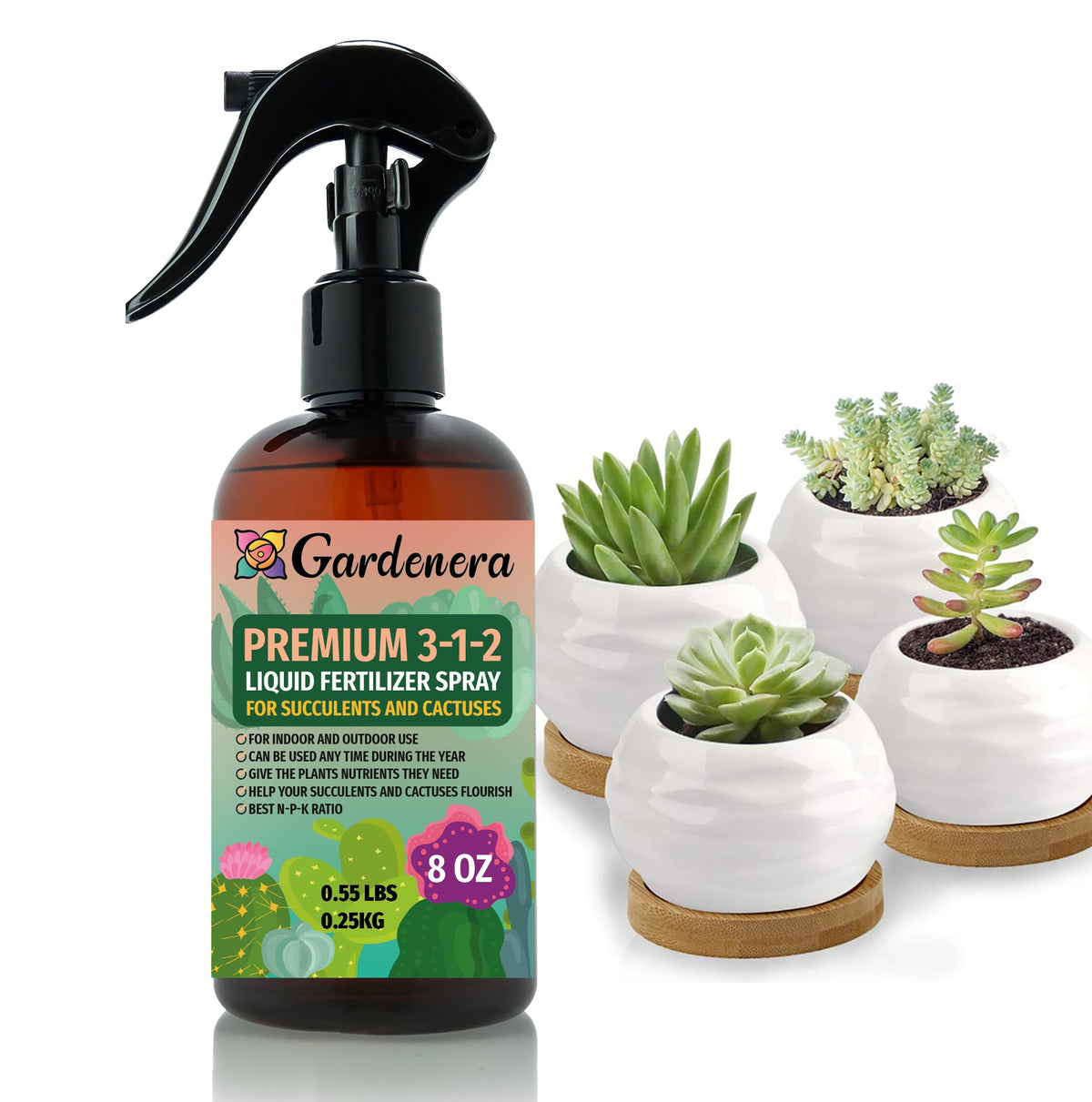Gardenera succulent spray mist bottle front view supports lush foliage.
