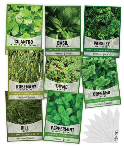 Gardeners Basics plant markers organize eight herb varieties during growth.