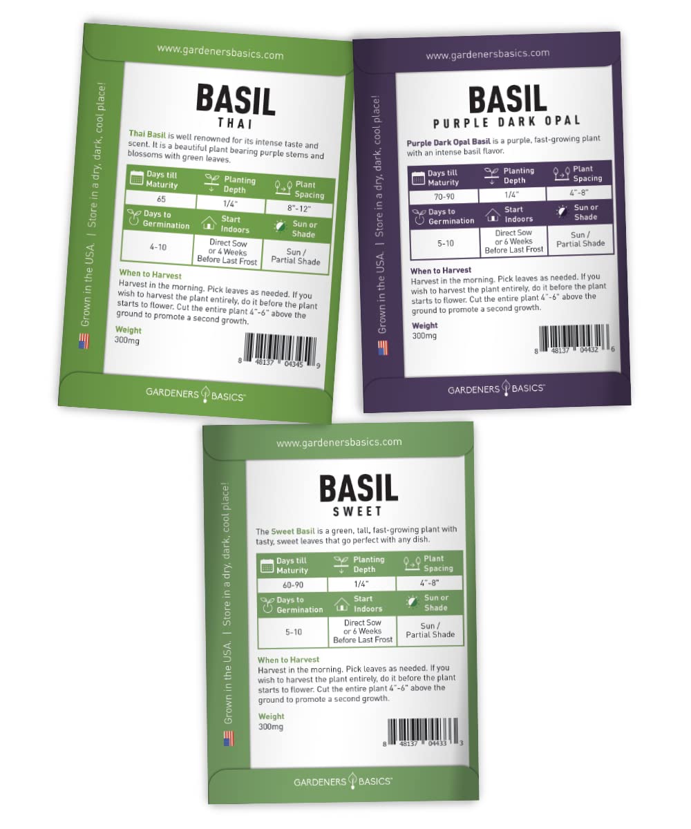 Gardeners Basics basil seeds variety pack showcasing five varieties for indoor or outdoor gardens