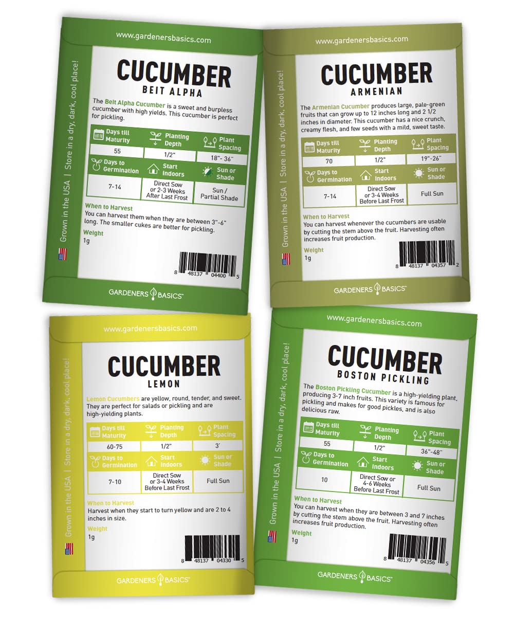 Gardeners Basics Boston Pickling cucumber seeds for compact plants and crisp pickles.