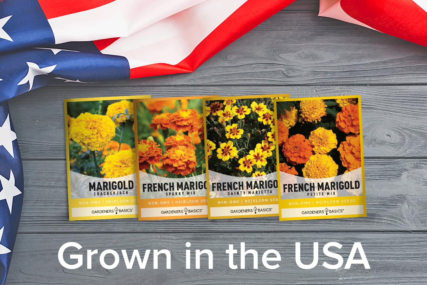 Gardeners Basics dwarf and giant marigolds add contrast in any garden bed