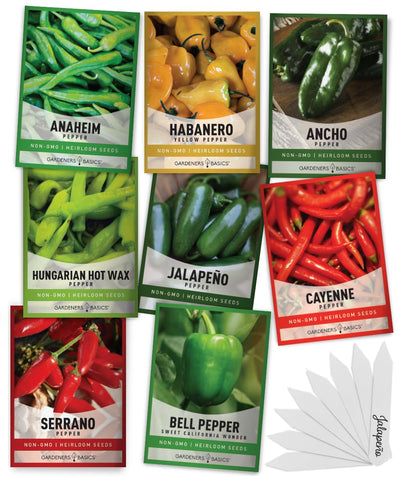 Gardeners Basics eight-variety pepper seeds pack for home gardening and seed saving
