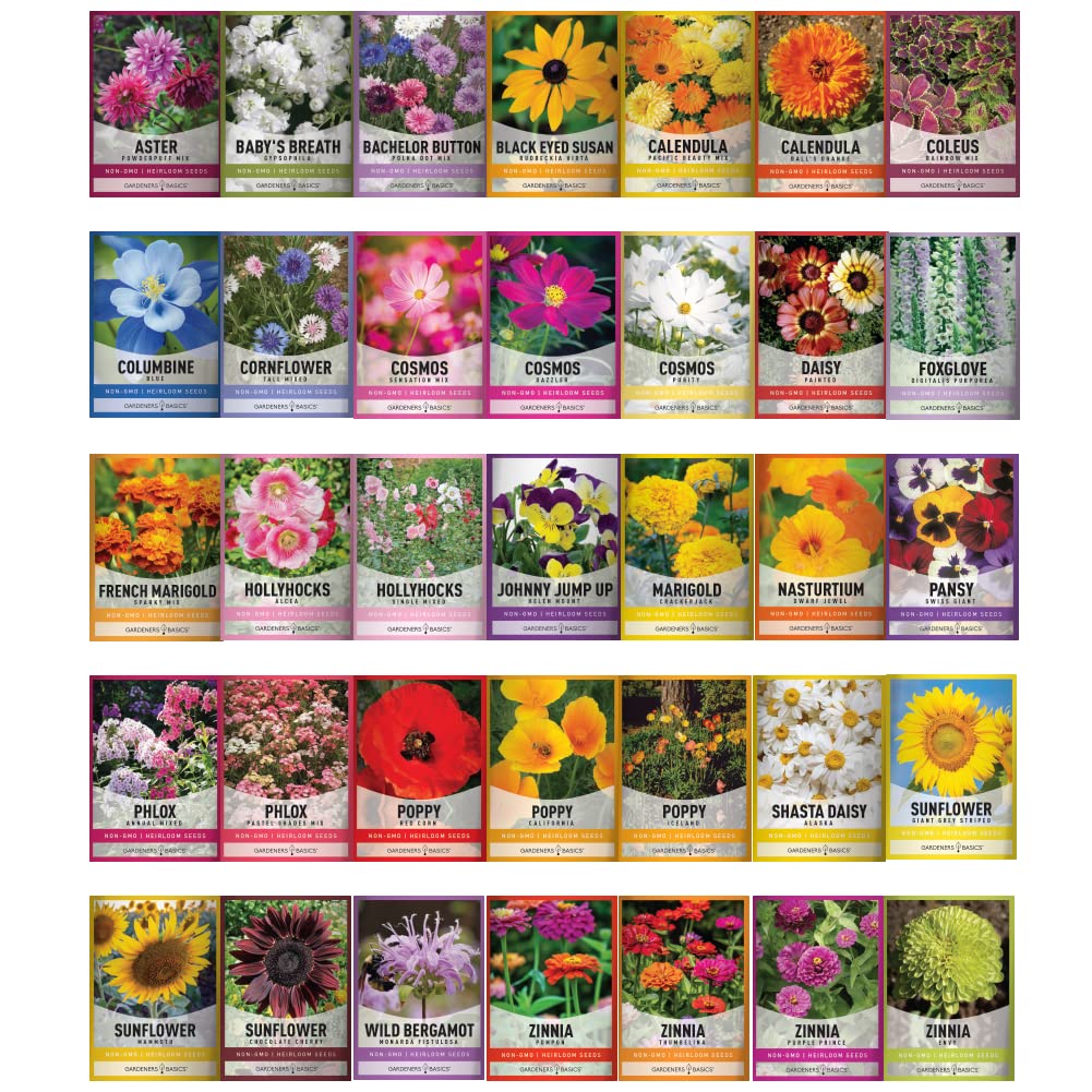 Gardeners Basics packets with growing guides for planning and care