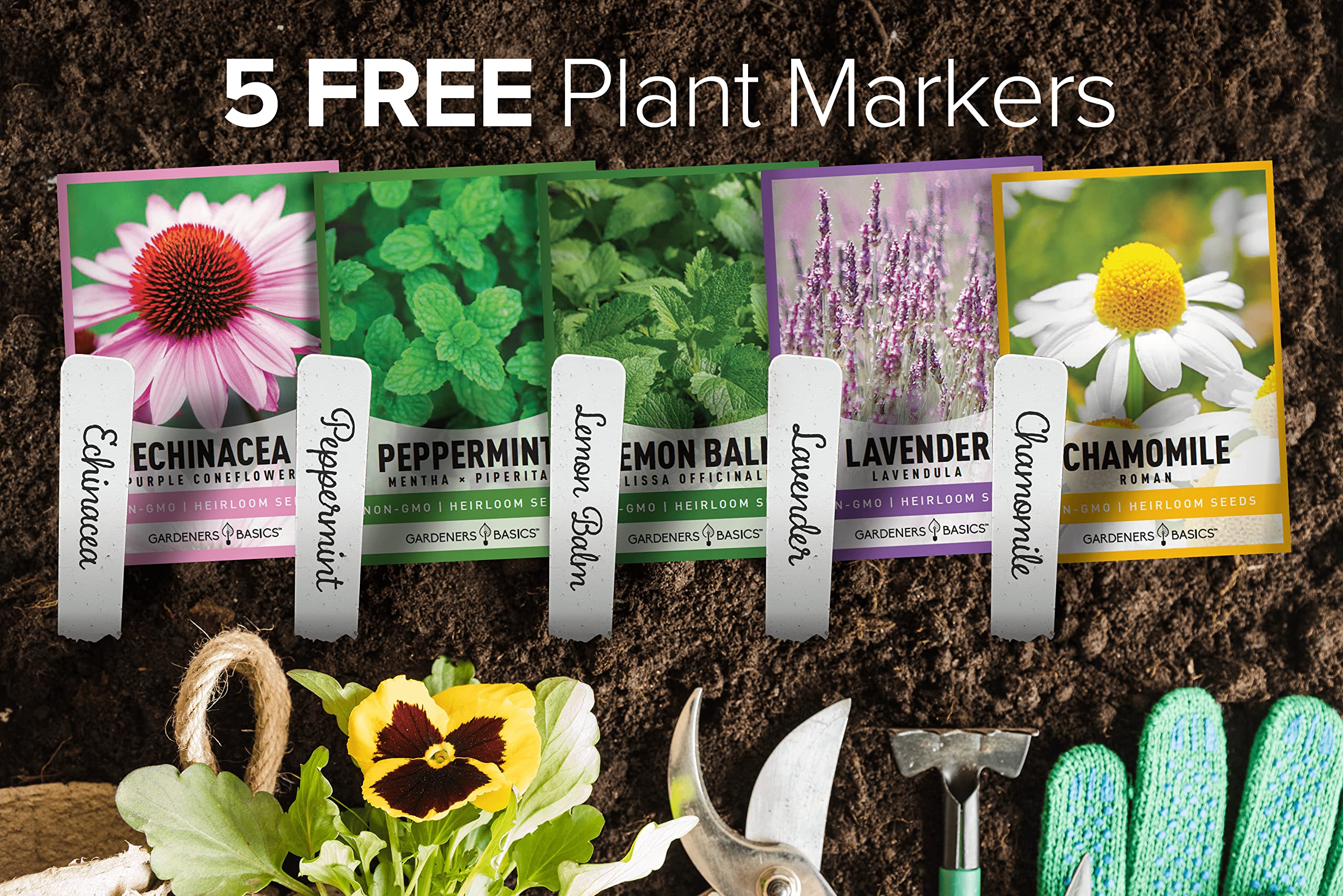 Gardeners Basics indoor outdoor herb seeds with markers for easy garden planning.