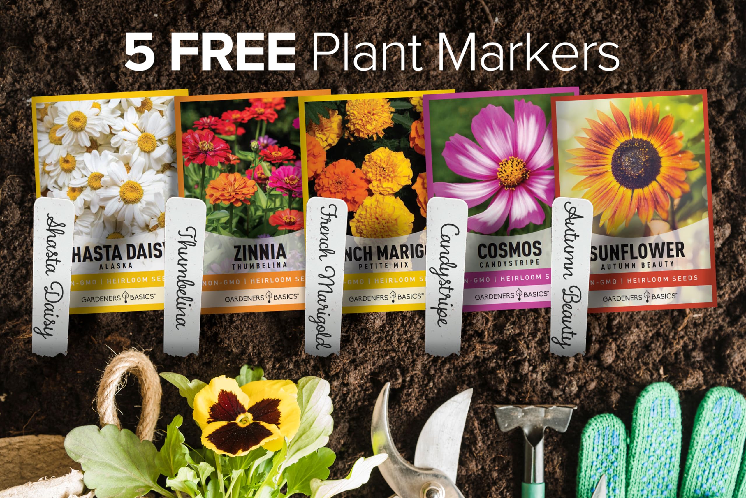 Gardeners Basics Petite Mix Marigold seeds offer varied shapes for borders.