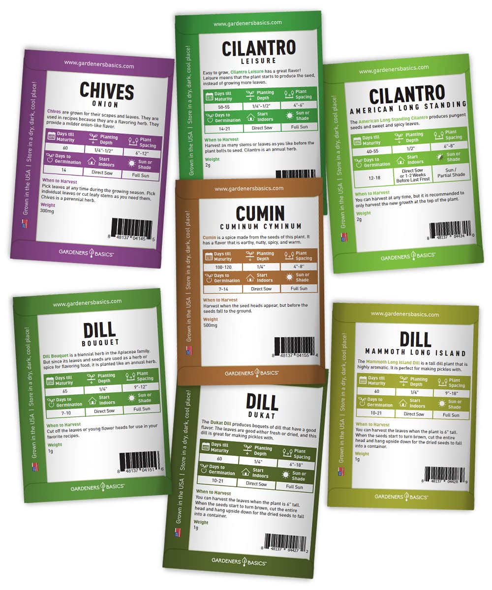 Gardeners Basics USA-grown heirloom seeds ensure freshness and storage longevity.