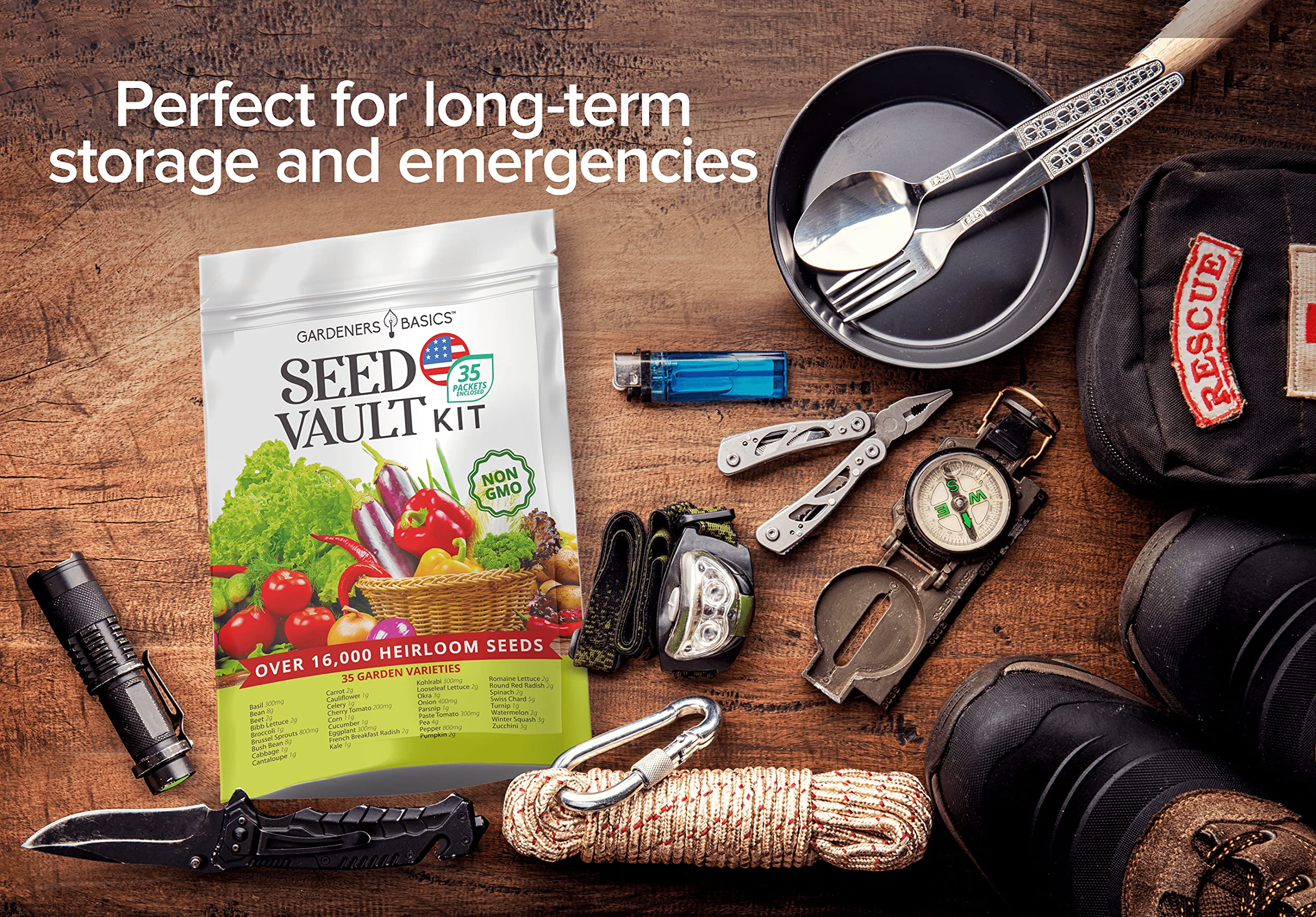 Gardeners Basics water-resistant packaging protects seeds during storage and travel.