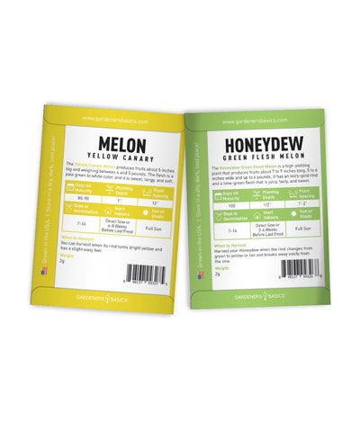 Gardeners Basics Yellow Canary Melon seeds for bright, fragrant garden fruit.