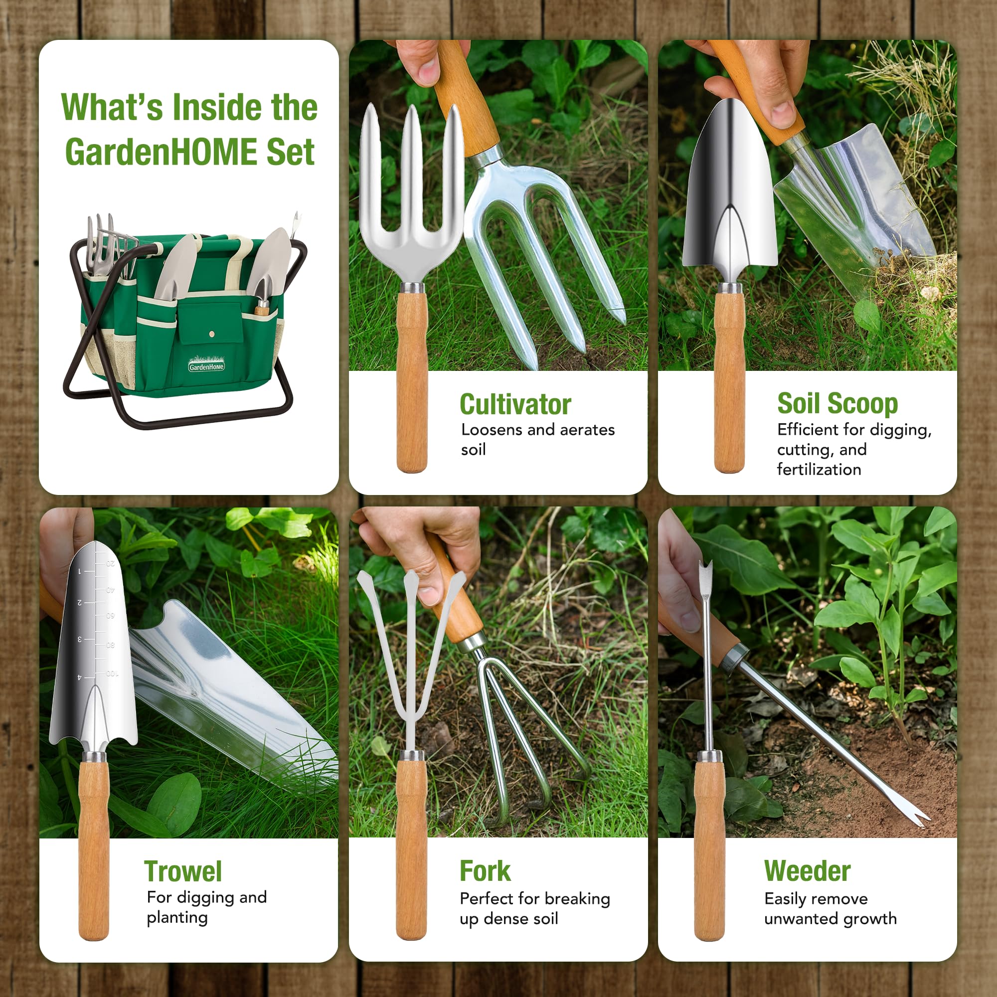 GardenHOME detachable canvas tote keeps tools organized and portable in the yard.