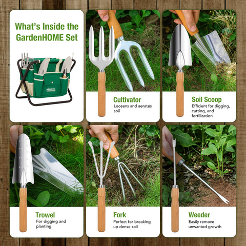 GardenHOME detachable canvas tote keeps tools organized and portable in the yard.