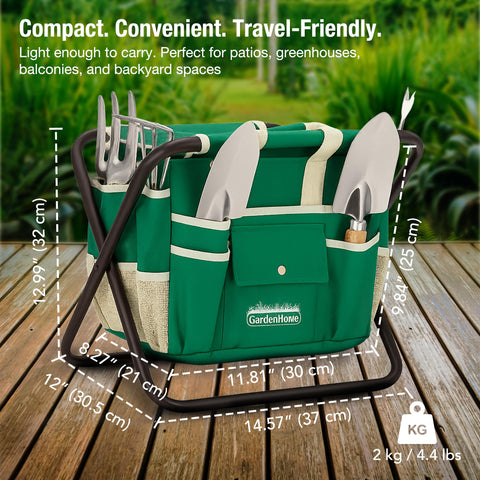 GardenHOME folding garden stool with steel frame provides stable seating during planting.